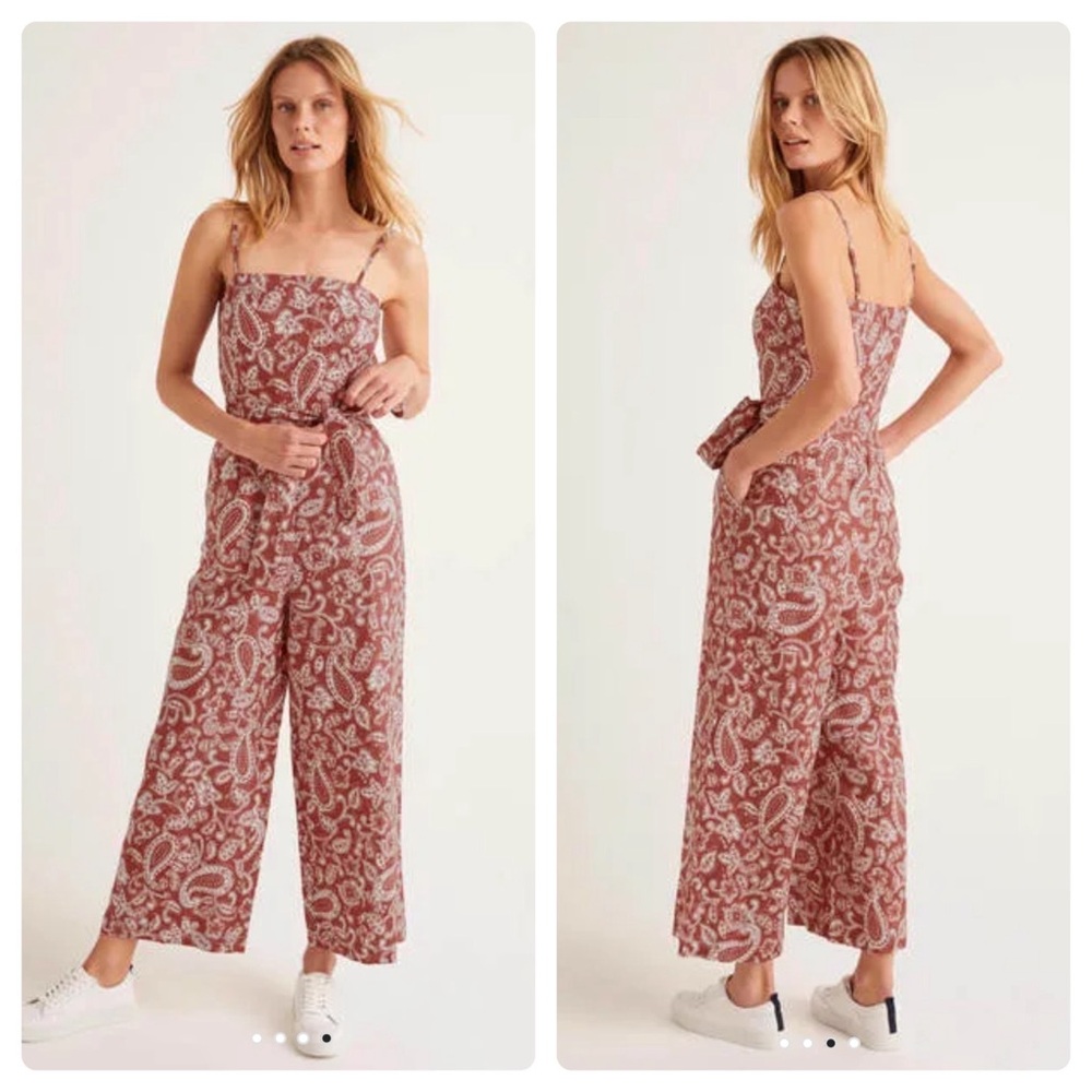 Boden Colette Linen Jumpsuit in Red Paisley